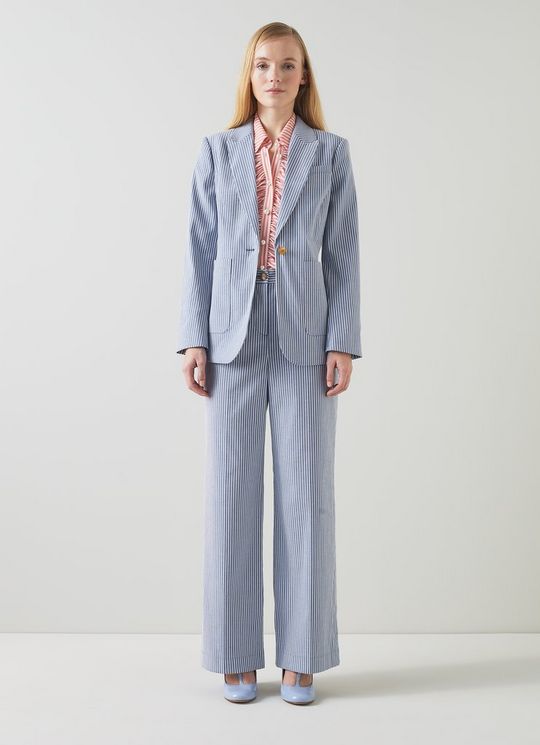 Gene Blue And White Stripe Cotton-Rich Trousers