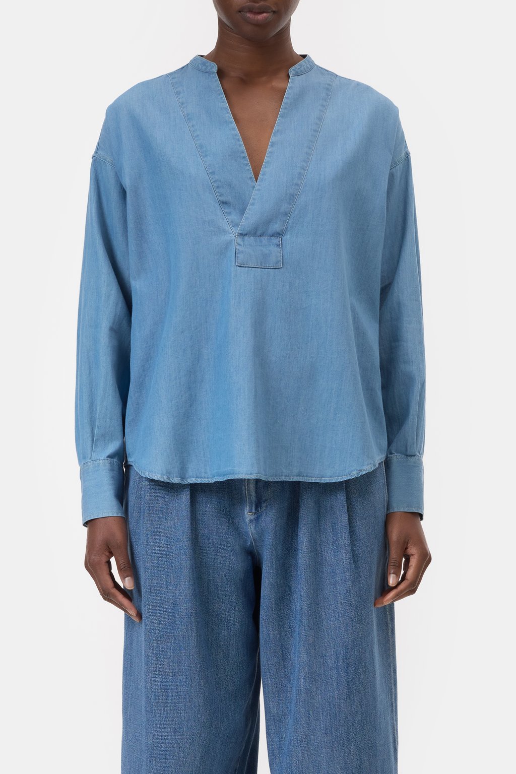 Denim-Bluse im Tunika-Look