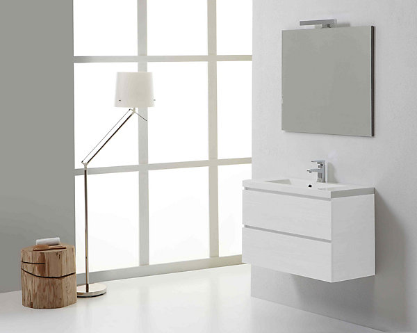 Meuble De Salle De Bain Suspendu 80Cm 2 Tiroirs Blanc Forêt Et Miroir 80X70 - Manhattan