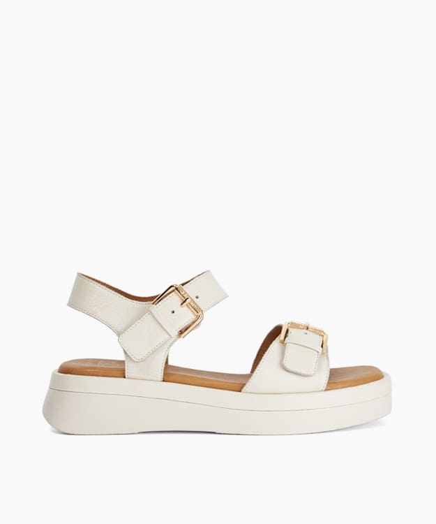 Licia Ecru - Flat Leather Flatform Sandals