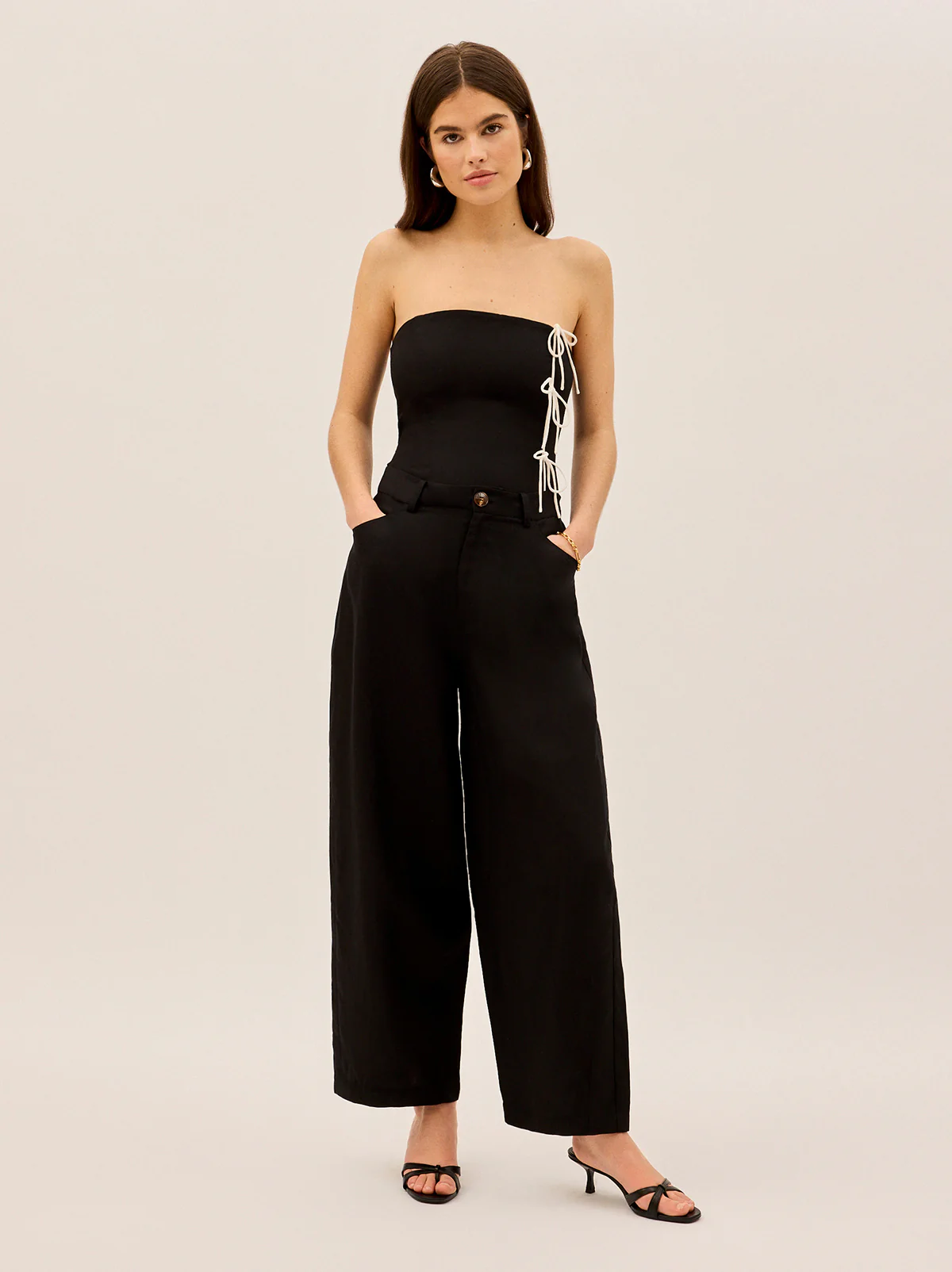 Andie Black Linen Blend Barrel Trousers