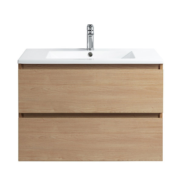 Pack Meuble prémonté 80 bois-Vasque résine-Robinet chromé - bain-bain