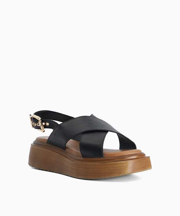 Lovess Black - Wooden Sole Flatform Sandals