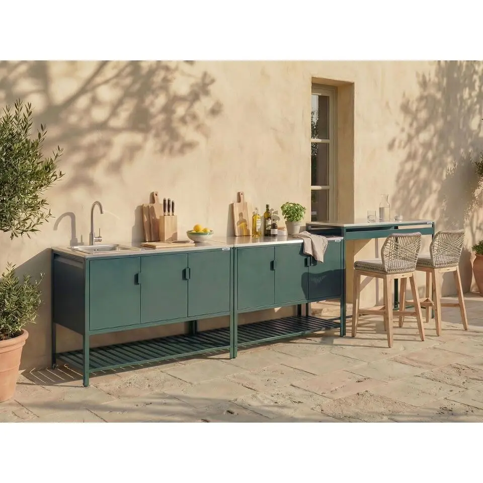 MAENZA - Tuinkeukenset 3-delig met spoelbak - Groen - Staal