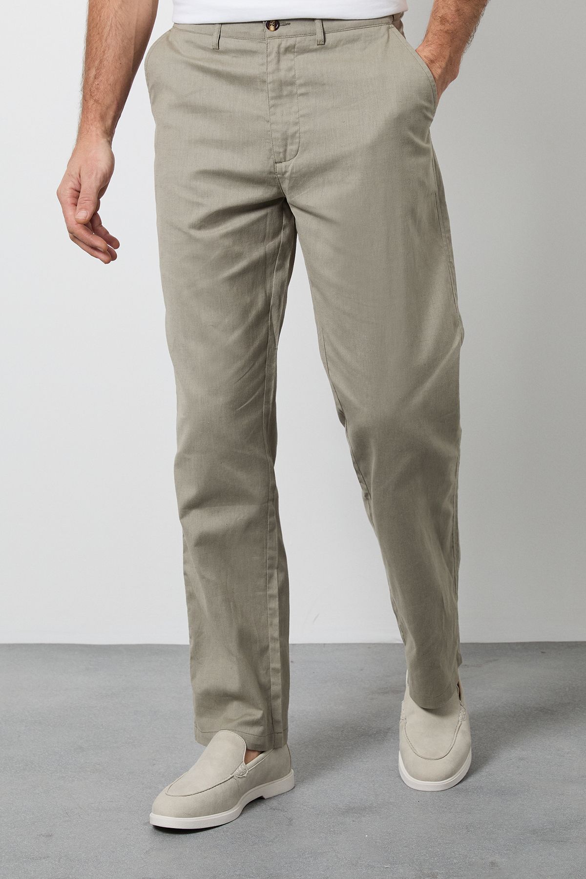 Maine Khaki Cotton Linen Blend Chino Trousers