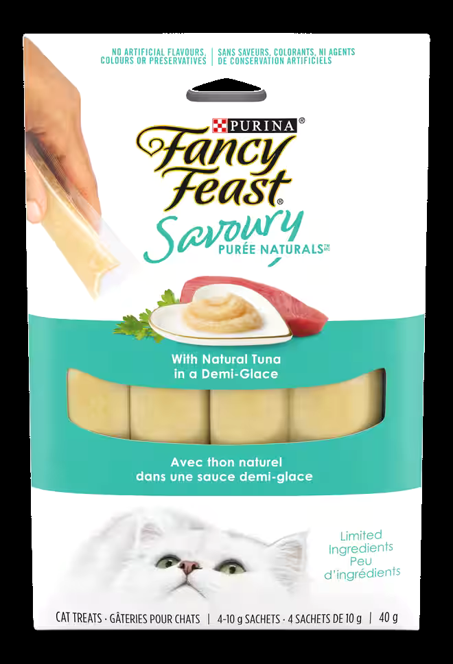 Purina Fancy Feast Puree Naturals Tuna Adult Cat Food Treats, Made with Real Meat, 4 x 10-g