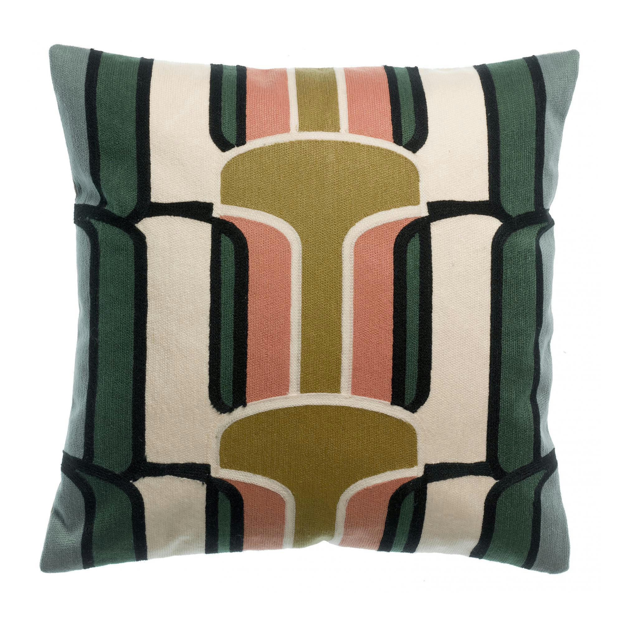 URSULA - Coussin brodé  en coton multico 45 x 45