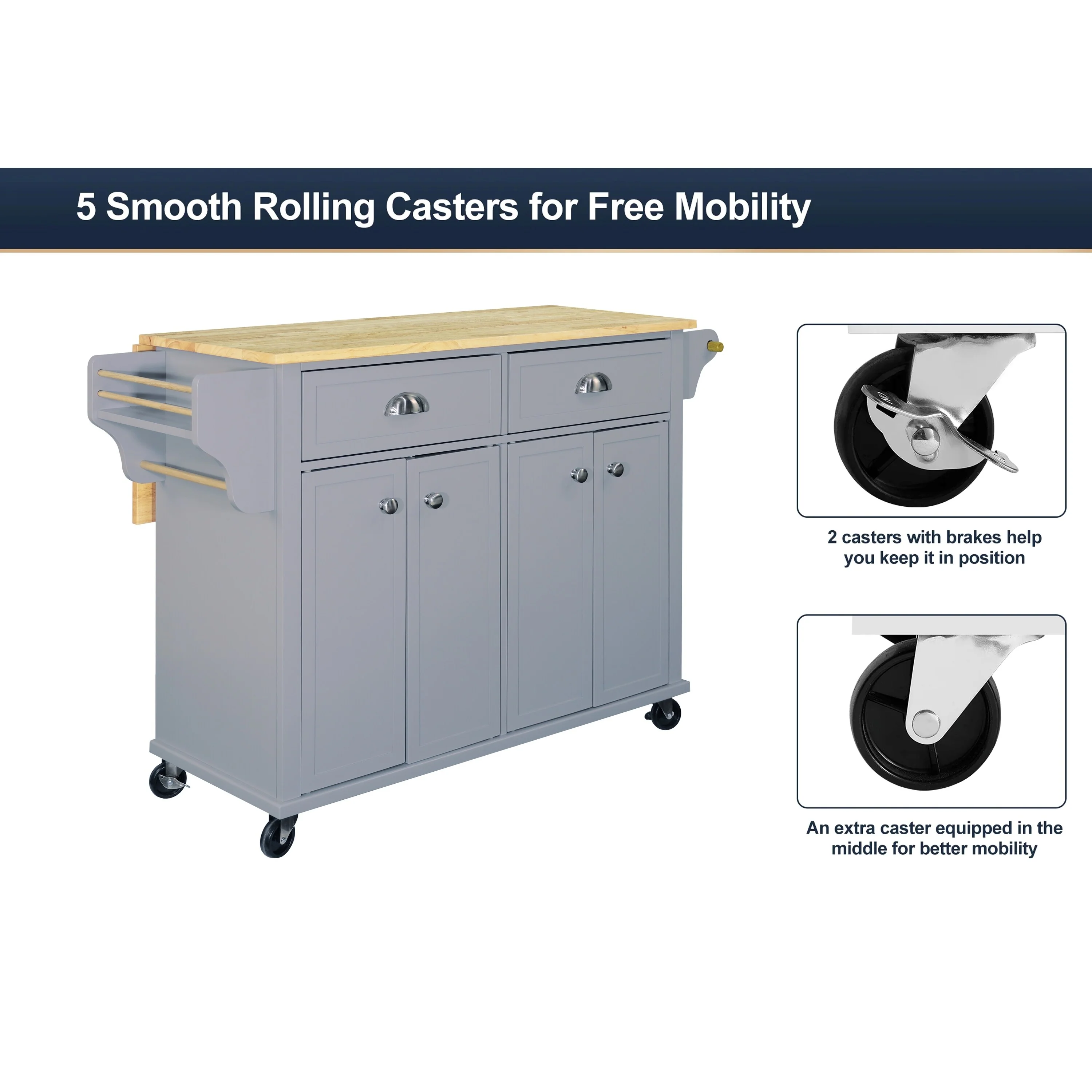 Cambridge Natural Wood Top Kitchen Island With Storage(no include stool)