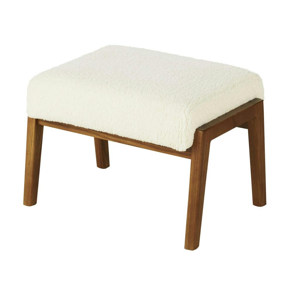 Hermann - Repose-pieds à bouclettes blanches et bois de frêne massif