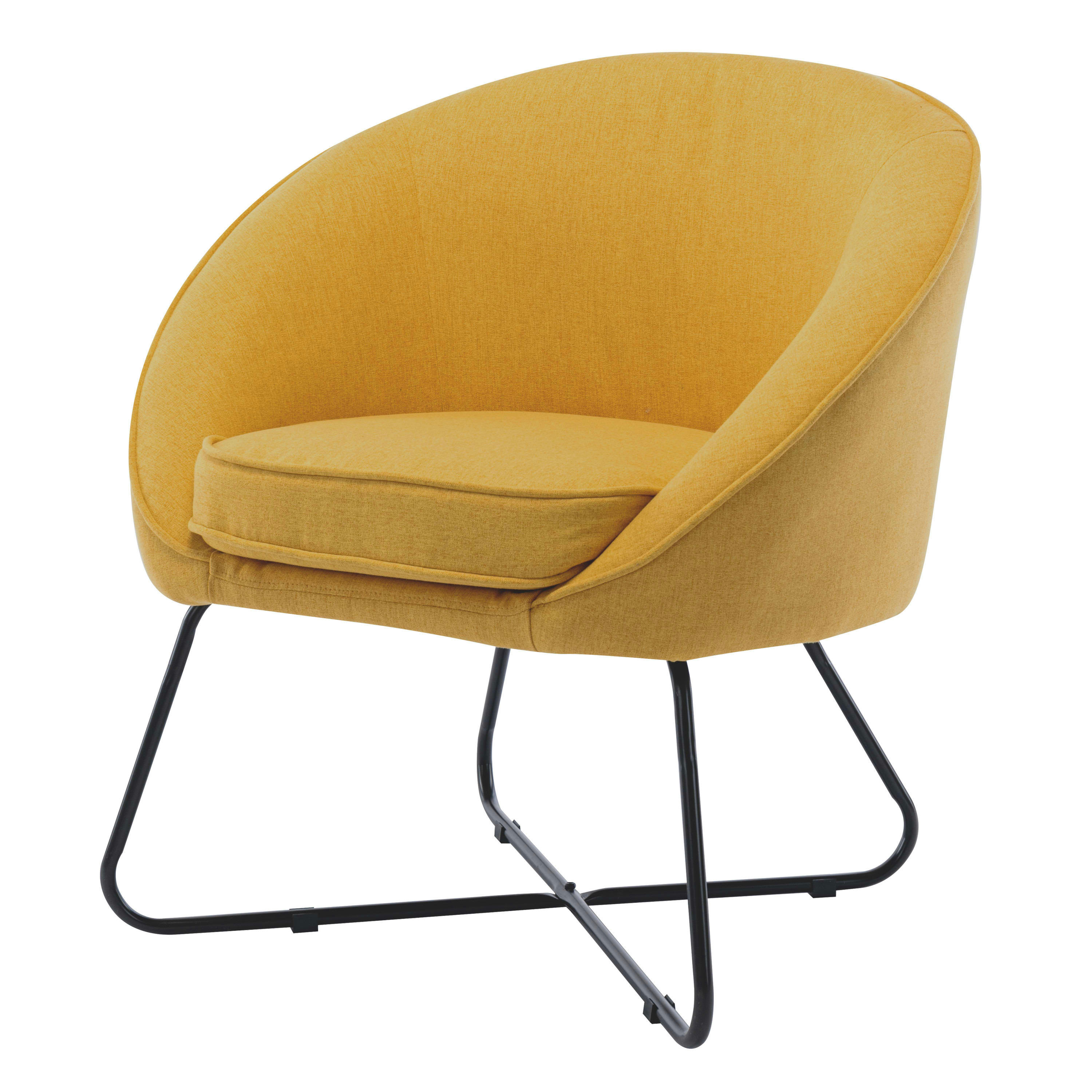 JONAS - Fauteuil design tissu curry pieds métal noir