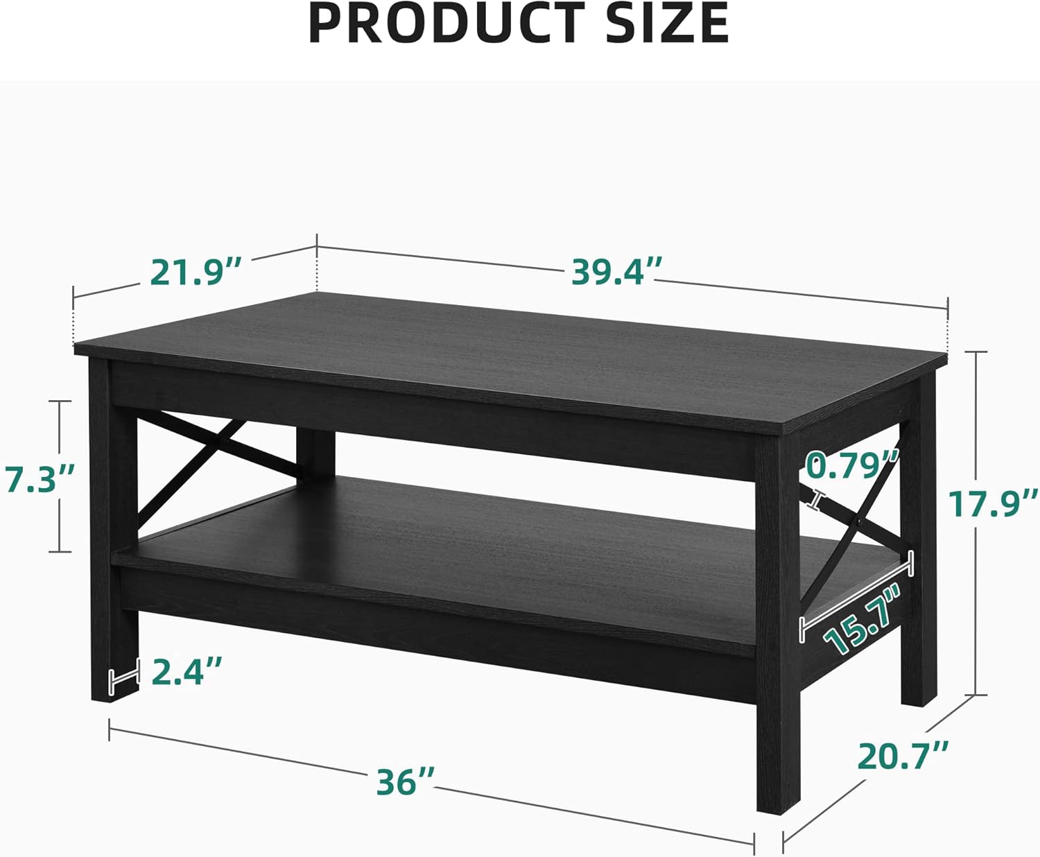 YITAHOME Coffee Table for Living Room, Modern Farmhouse Coffee Table with Storage, 2-Tier Center Table Wood Living Room Table Accent Cocktail with Sturdy Frame, Black