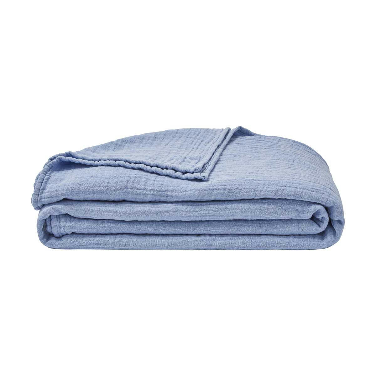 JAZZY - Plaid en gaze de coton bleu 130x170