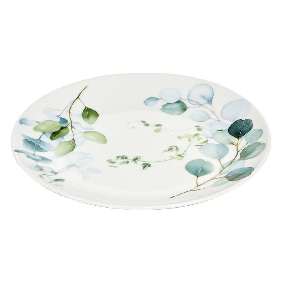 Assiette à dessert porcelaine blanche feuillage vert Ø19cm