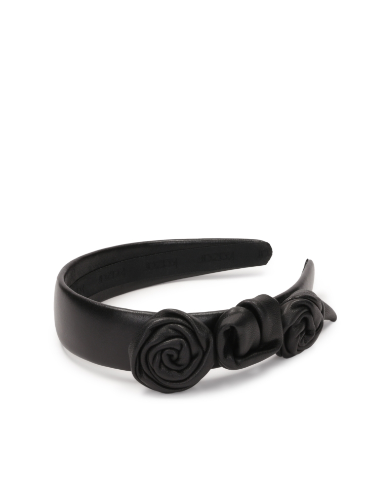 Black leather headband with roses