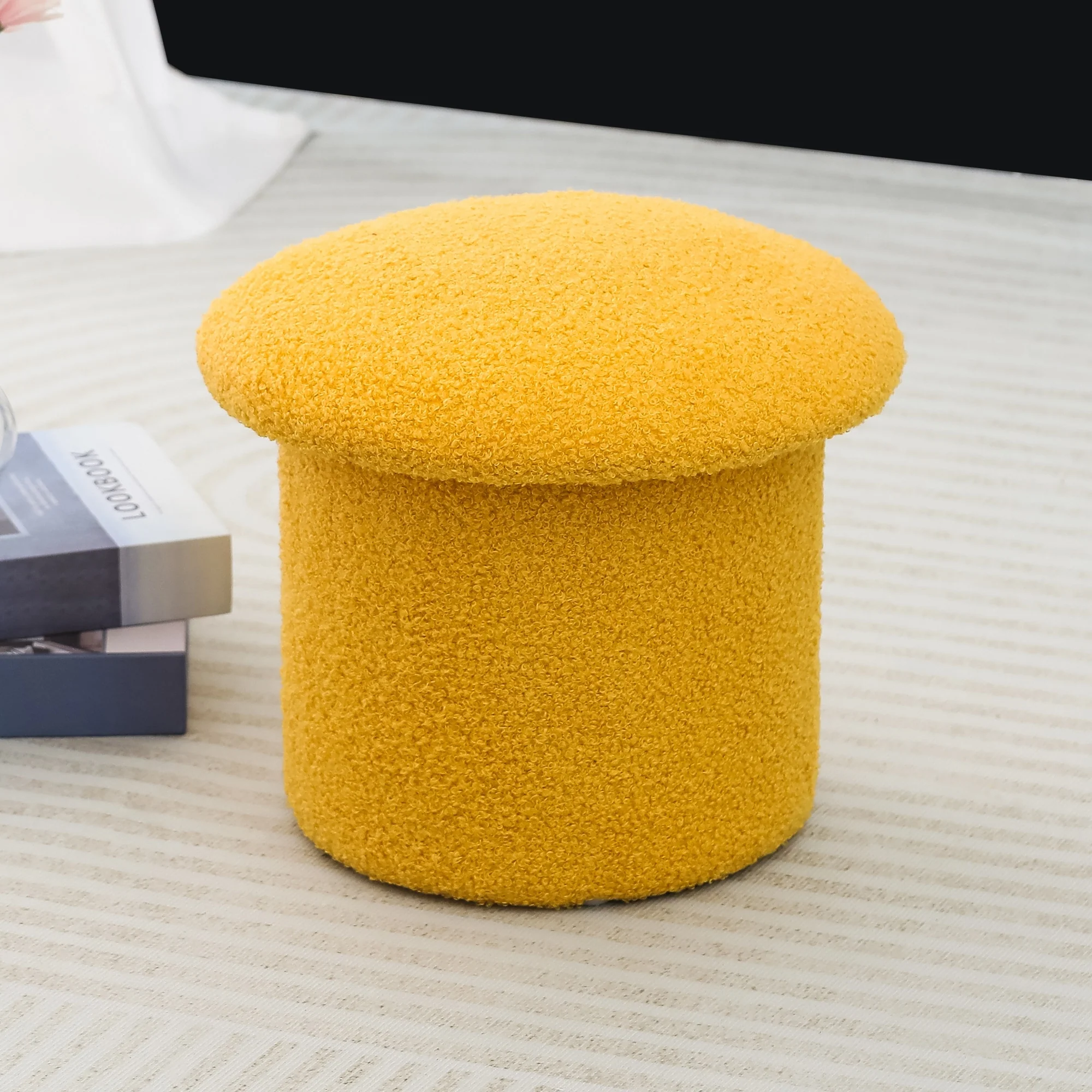 Adeco Mushroom Ottoman Teddy Velvet Foot Stool