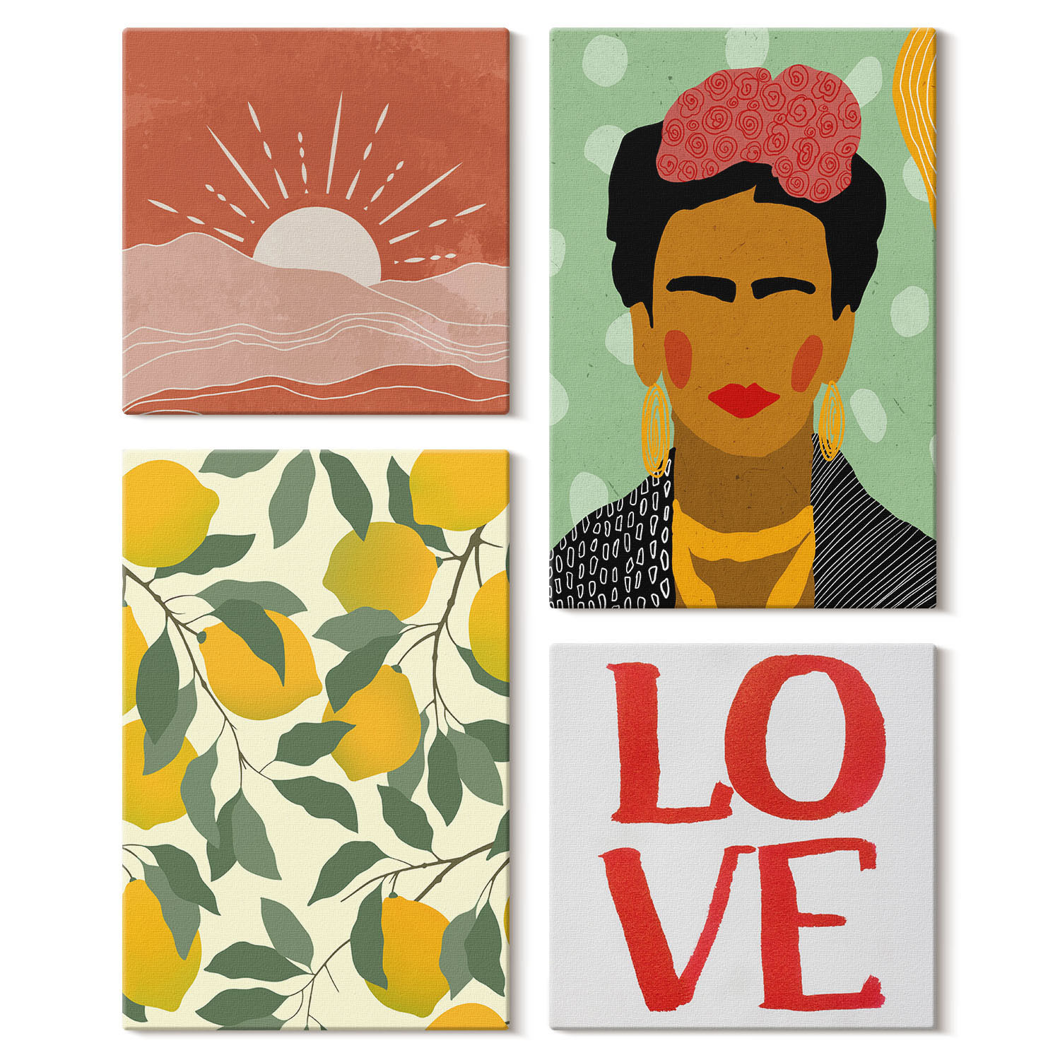 Obraz canvas 4 częściowy Cytryny LOVE Frida |40x40, 40x60| Wallfluent