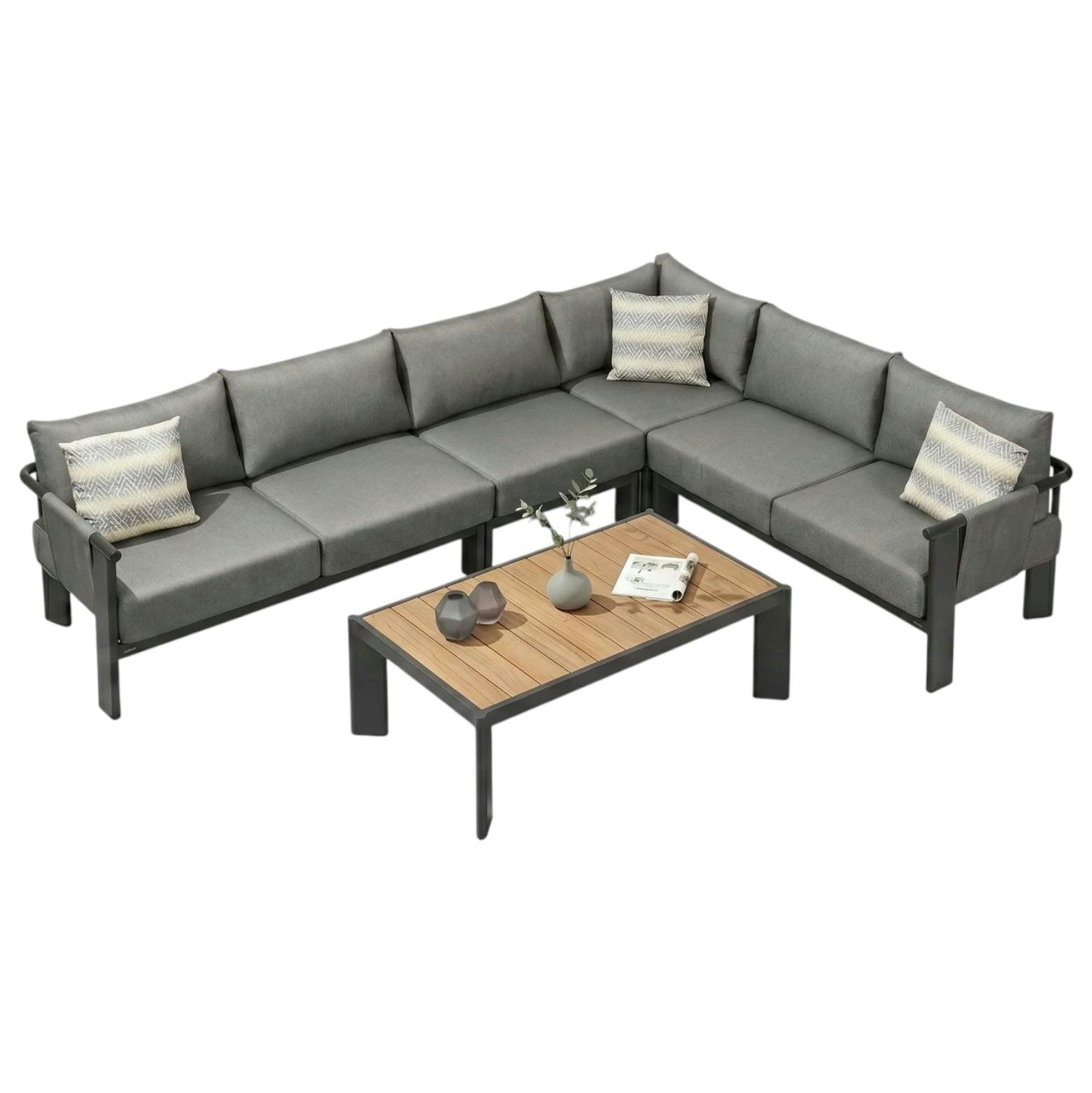 Salon de jardin canapé d'angle 5 places   table basse LIGO