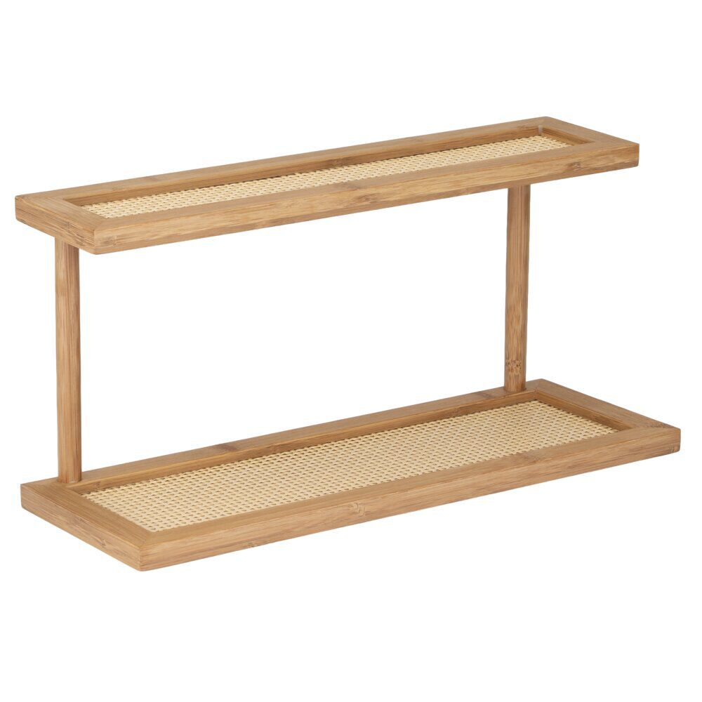 étagère de cuisine en bois et bambou 2 niveaux effet tressé 40x15xH20cm