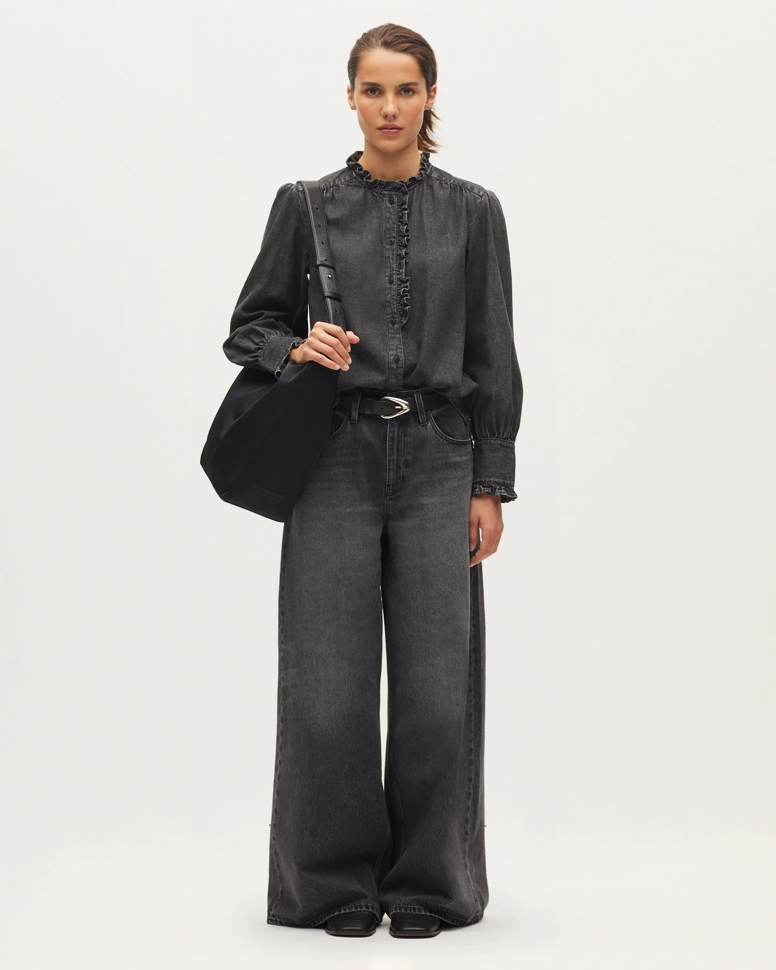 Chemise col volanté en coton