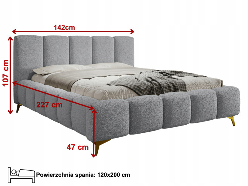 Łóżko tapicerowane 120x200 AMORE   stelaż drewniany metalowy z pojemnikiem