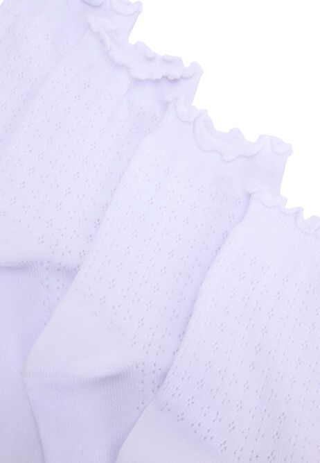 Womens 4pk White Textured Frill Ankle Socks