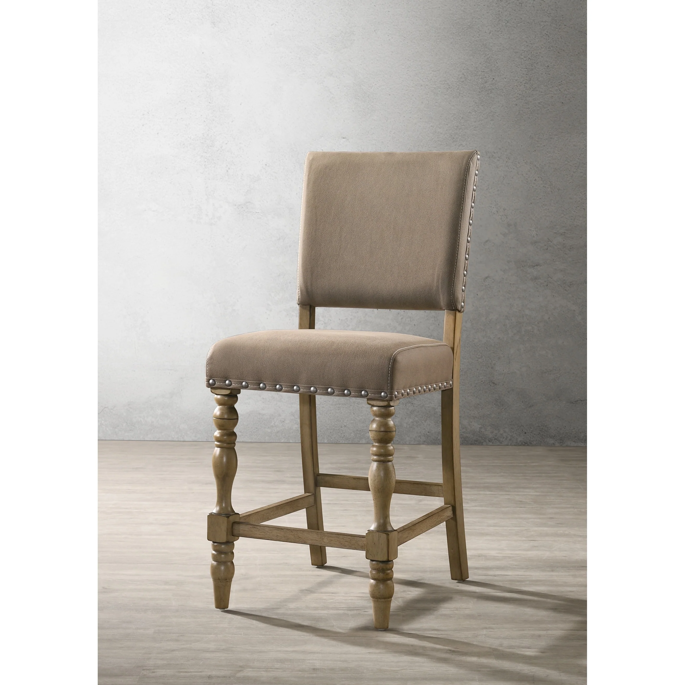 Roundhill Furniture Birmingham Script Printed Driftwood Finish Counter Height Dining Chair with Nail head, Set of 2