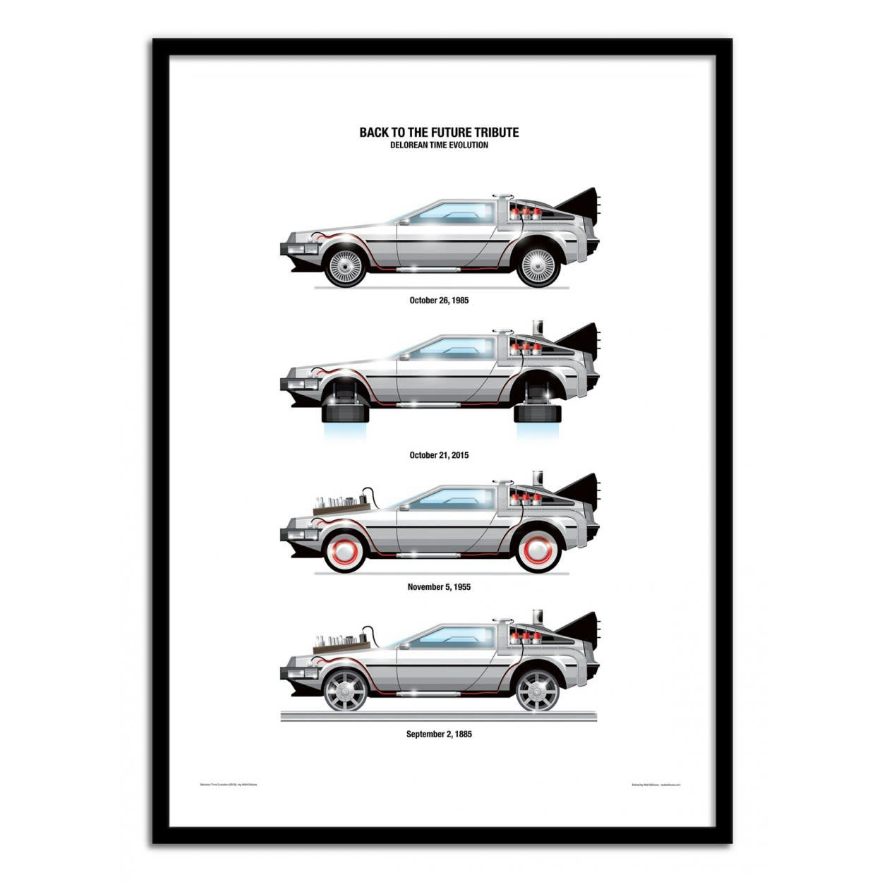 OLIVIER BOURDEREAU - DELOREAN DMC-12 - Affiche d'art avec Cadre bois noir - 30 x 40 cm