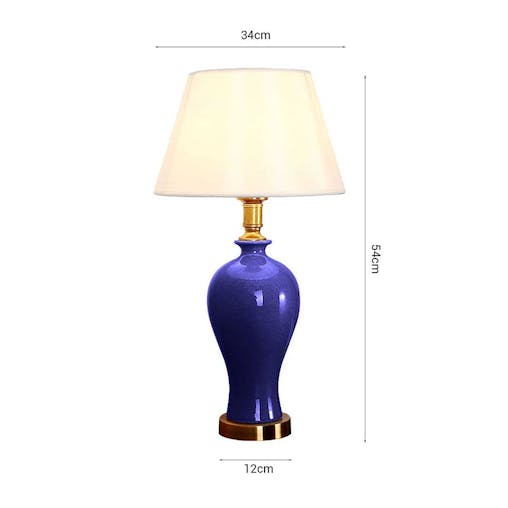 SOGA Blue Ceramic Oval Table Lamp with Gold Metal Base