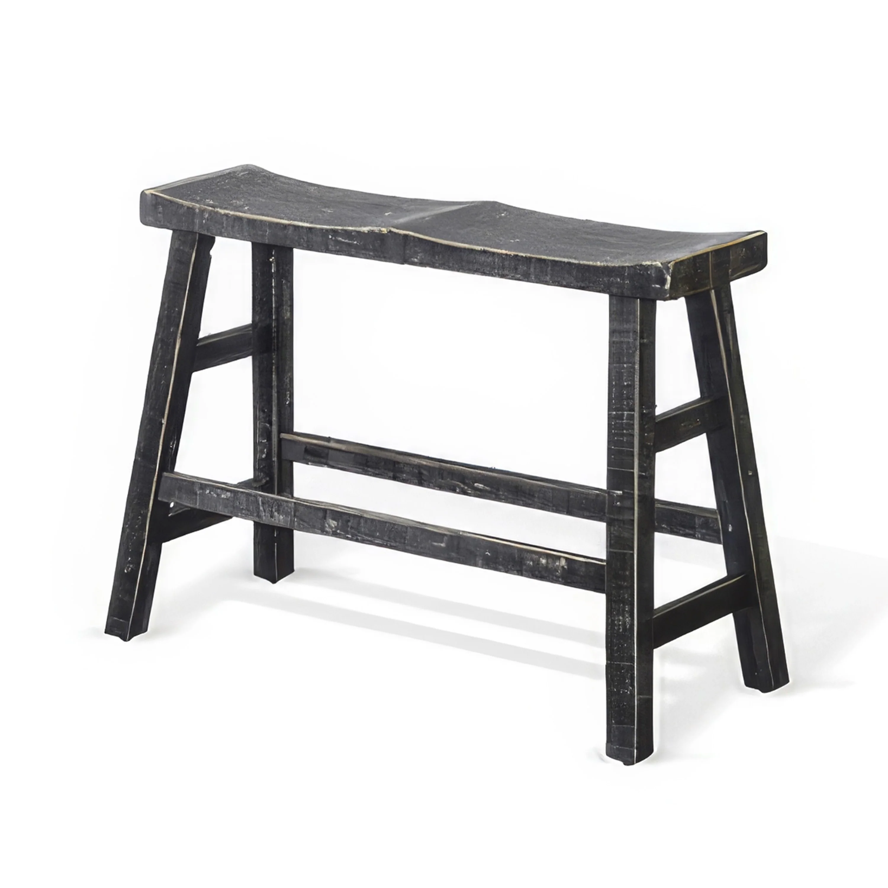 Rena Counter Height Bench, 33 Inch Rustic Black Mahogany Wood Frame