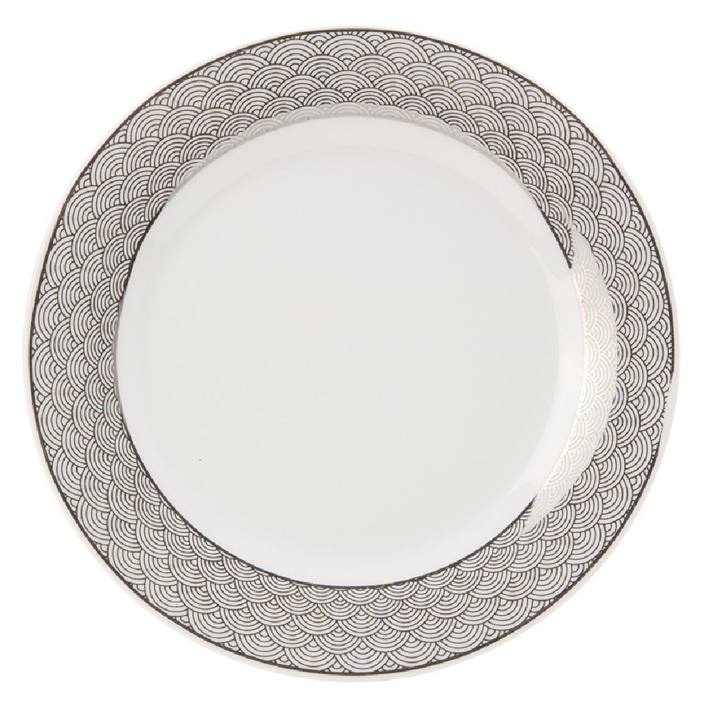 Assiette à dessert porcelaine blanche bord motif argenté Ø19cm