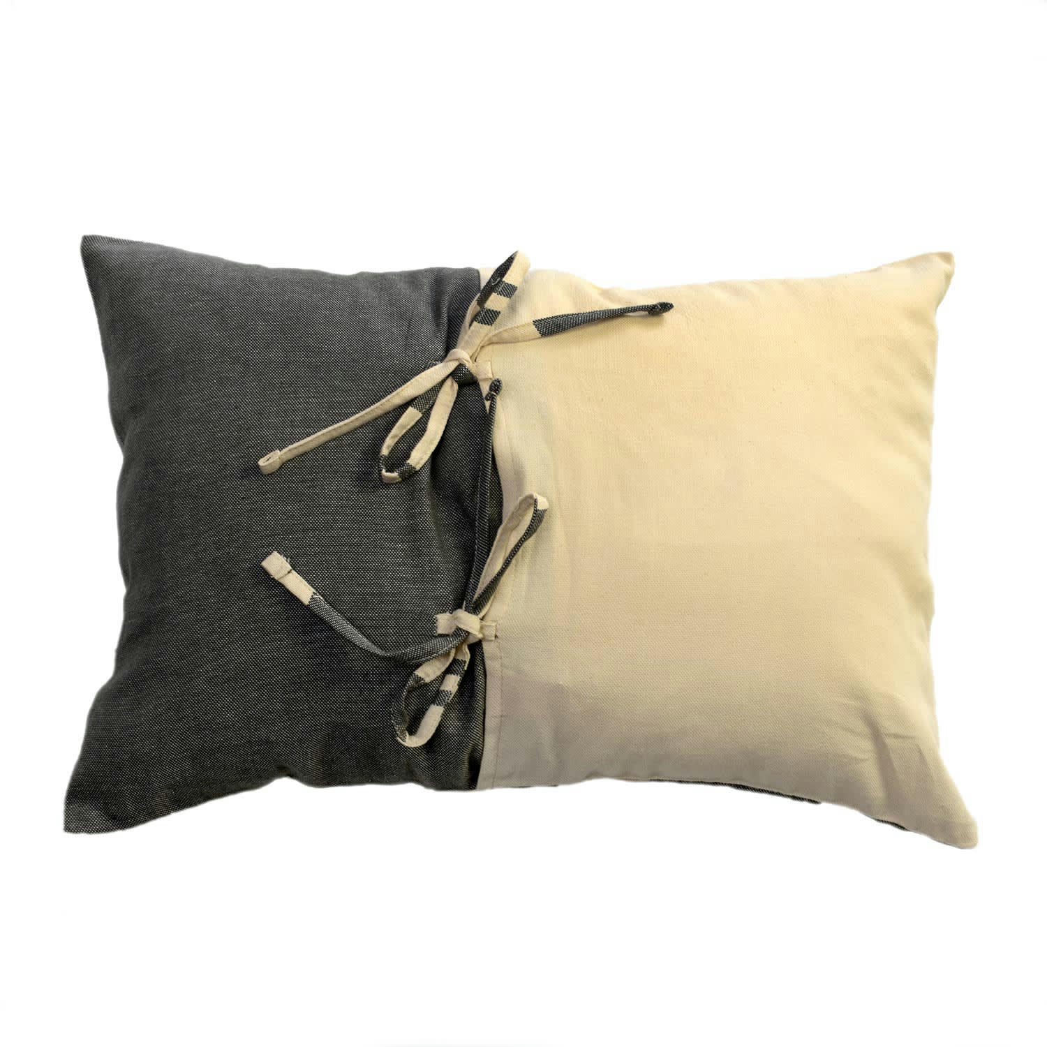 TANGER - Housse de coussin coton motif symétrique écru taupe 35 x 50