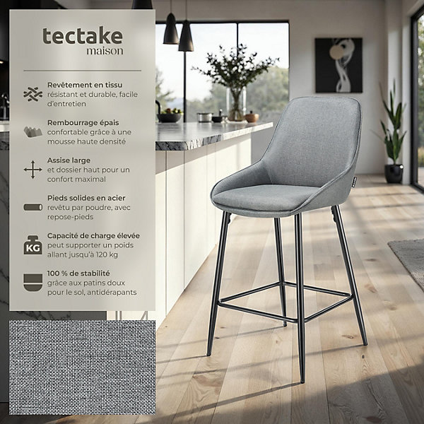 Chaise de bar rembourrée avec une housse douce dossier et repose-pieds Lot de 4