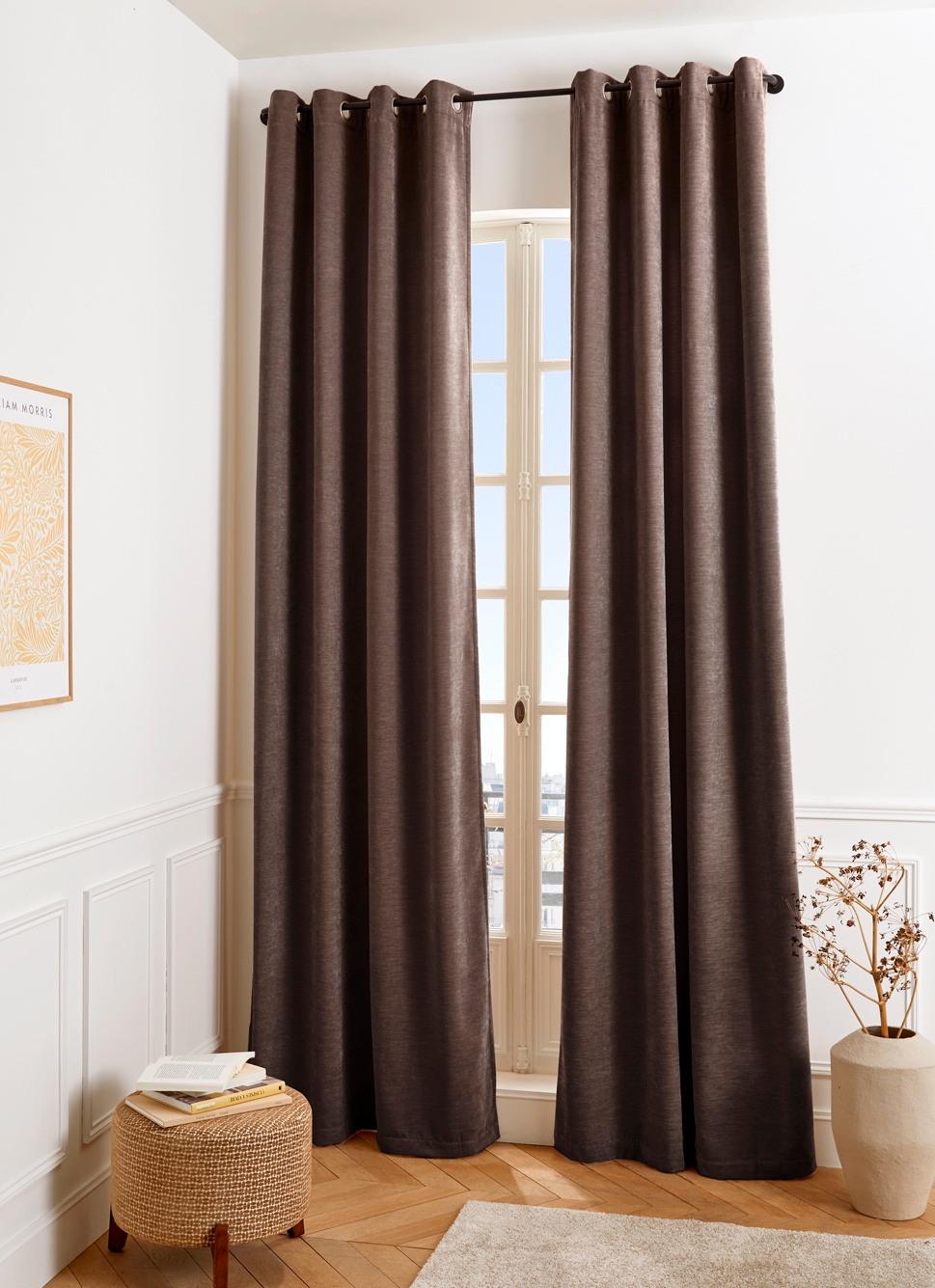 RIDEAU UNI ASPECT VELOURS TOUCHER DOUX CANNA CHOCOLAT