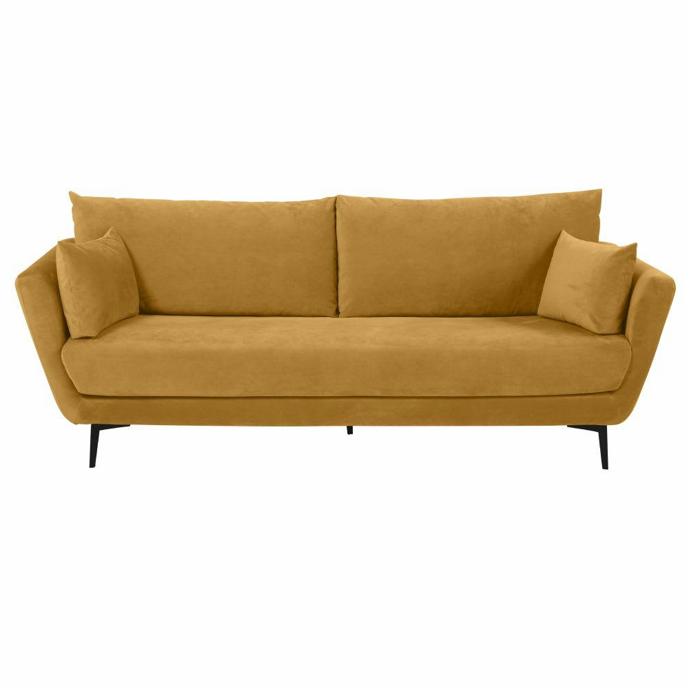 Prague - Canapé 2/3 places en velours jaune moutarde
