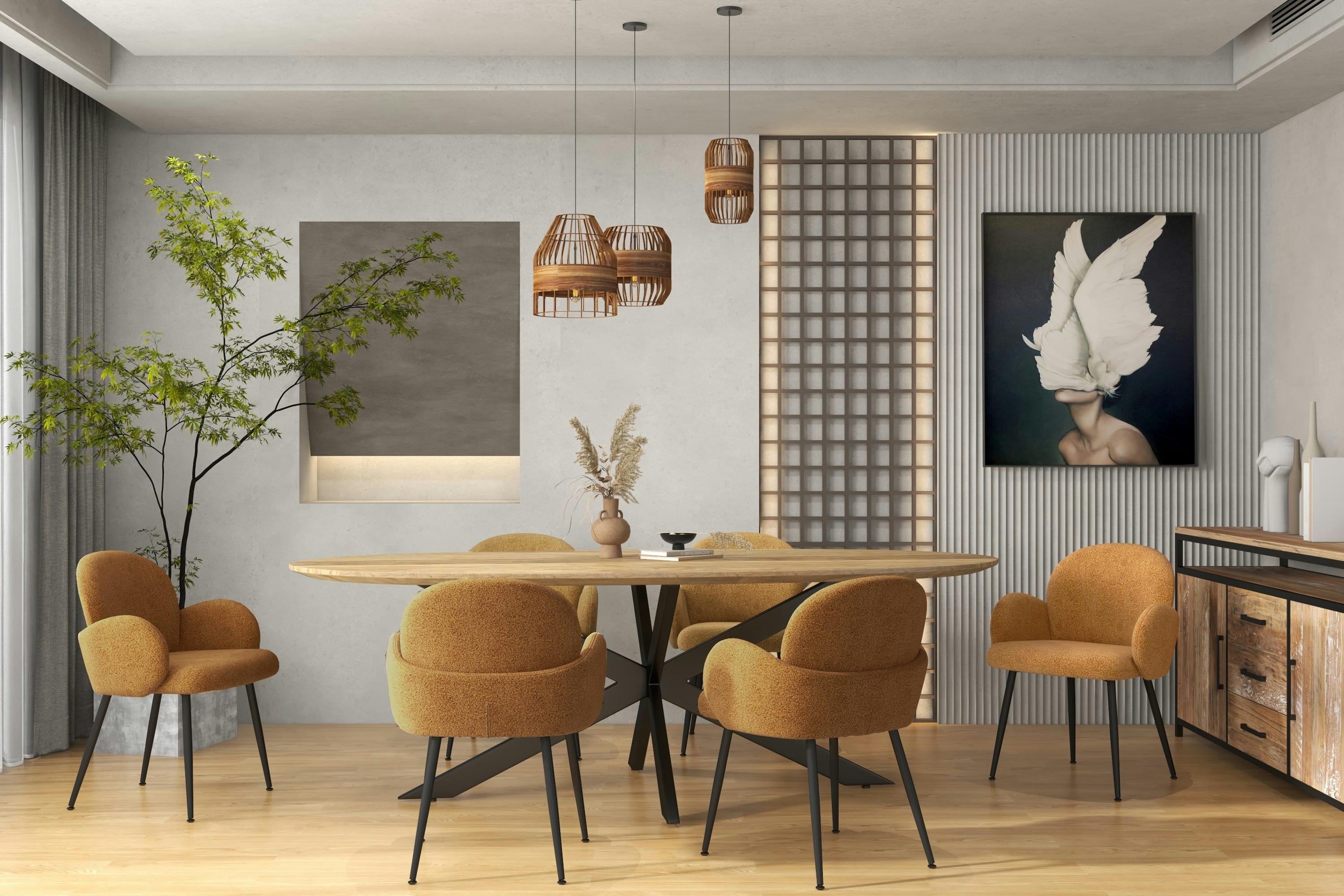 ALICE - Chaise en tissu bouclé Ocre et pieds métal noir (x2)