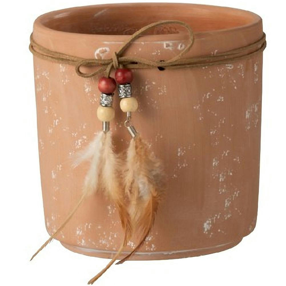 - Cache pot de fleur plumes terracotta