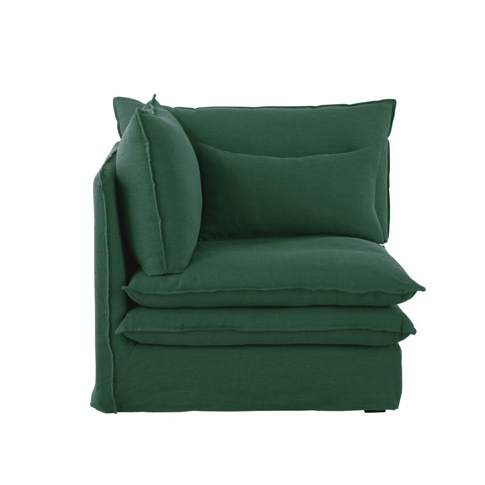 Pompei - Angle pour canapé modulable en lin froissé vert