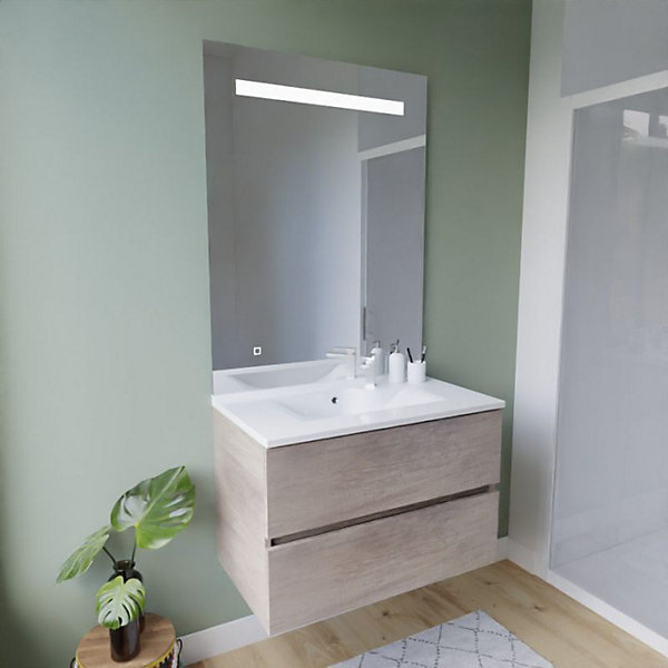 Meuble vasque ROSALY INOX 80 cm   miroir Eleg plus ht105- Bois- Plan vasque en Résine