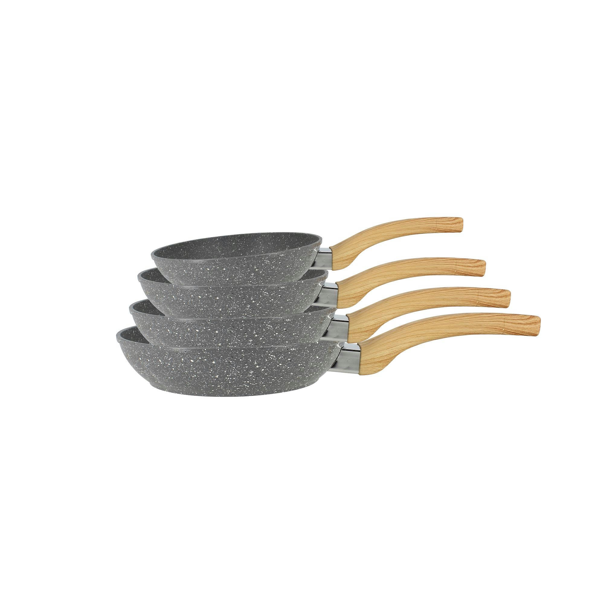 CANNELLE - Set de 4 poêles en aluminium gris marbré