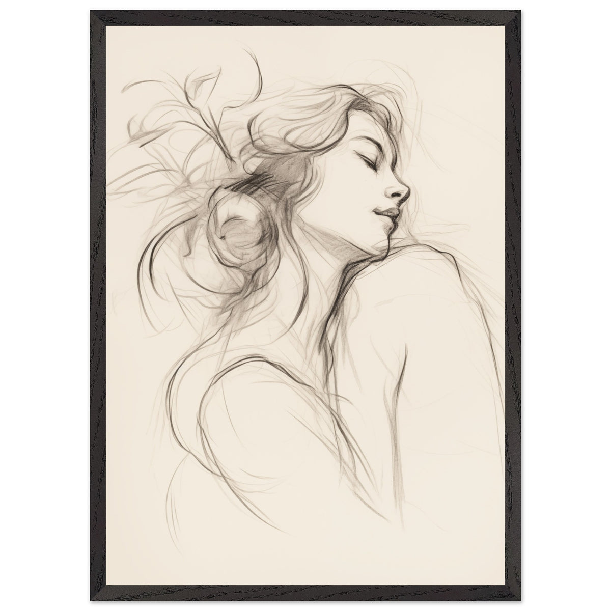 Artfulprints Poster met Lijst Abstract - Whispers of her  - 50x70 cm - Zwart / Wit