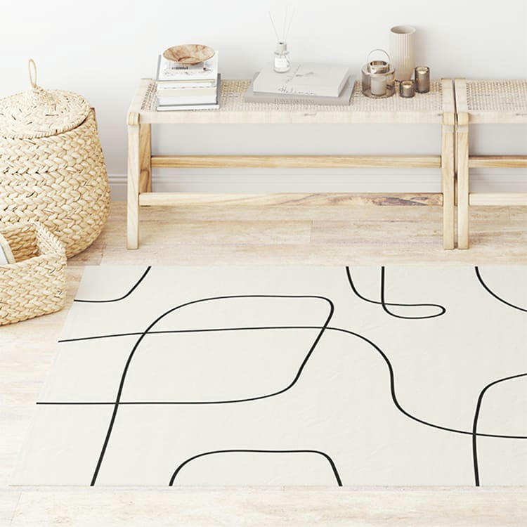 - Tapis salon lignes design polyester beige