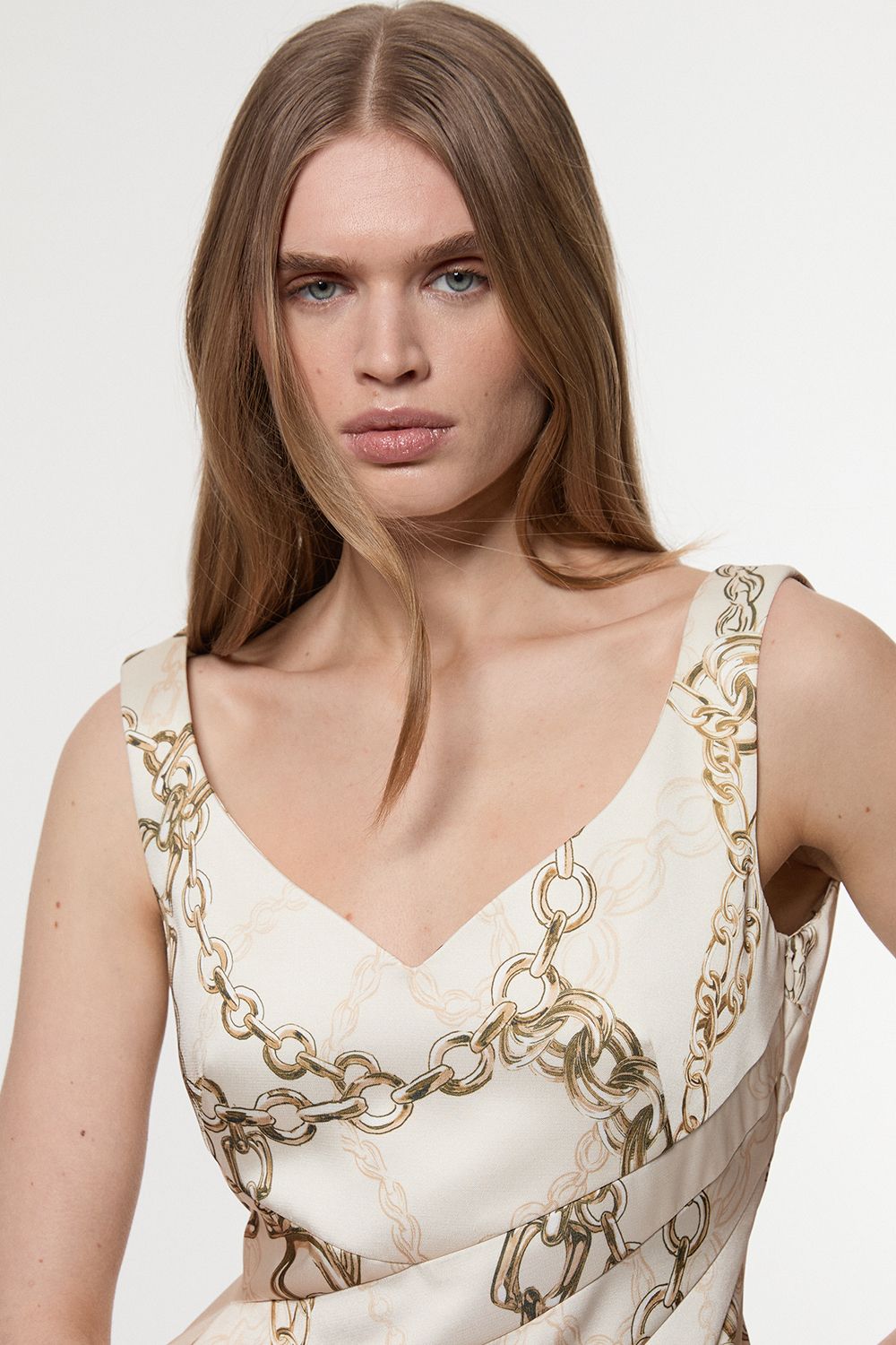 KarenMillen Structured Viscose Satin Chain Print Tailored Prom Mini Dress