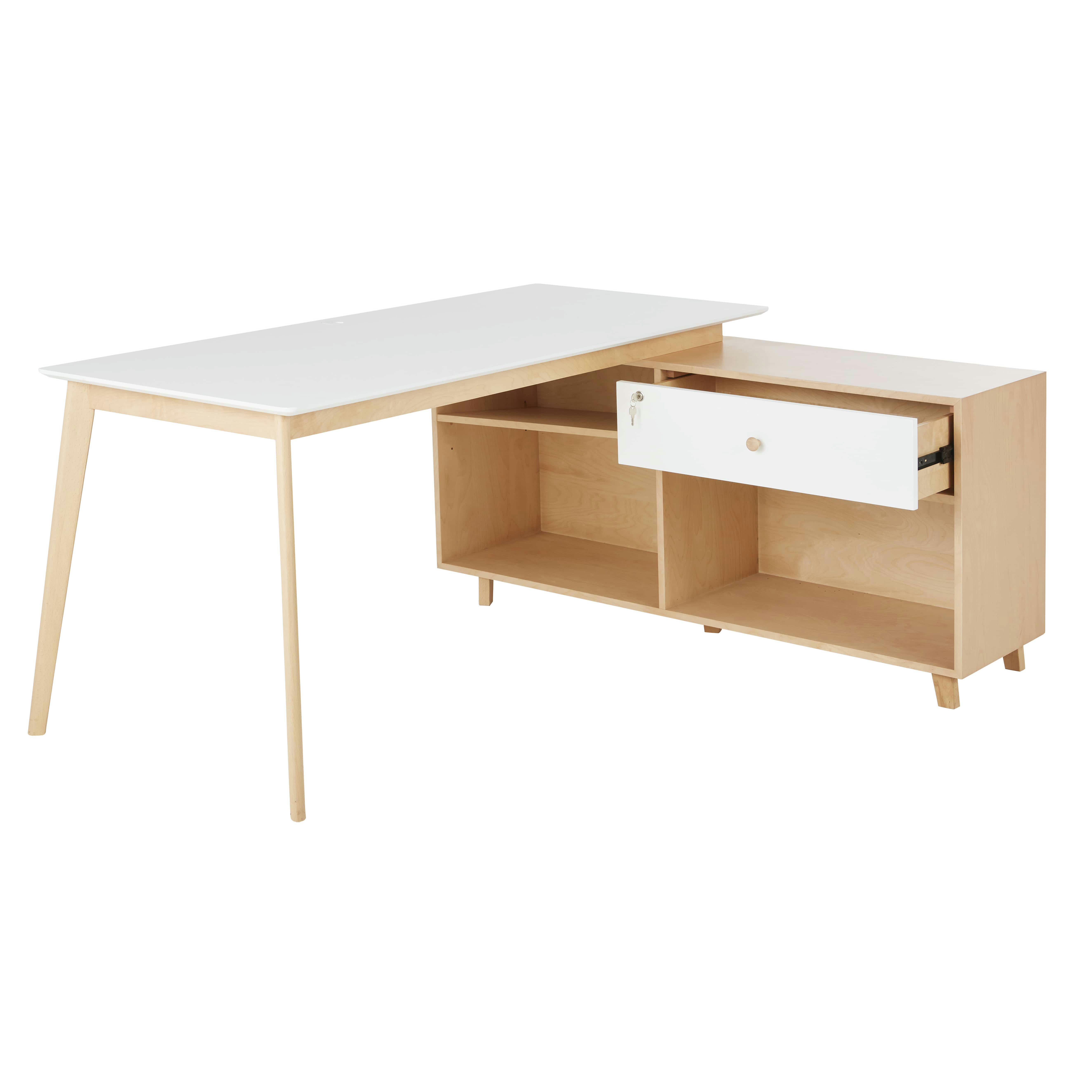 Mimo Business - Bureau d'angle professionnel avec caisson 1 tiroir 4 niches bicolore L160