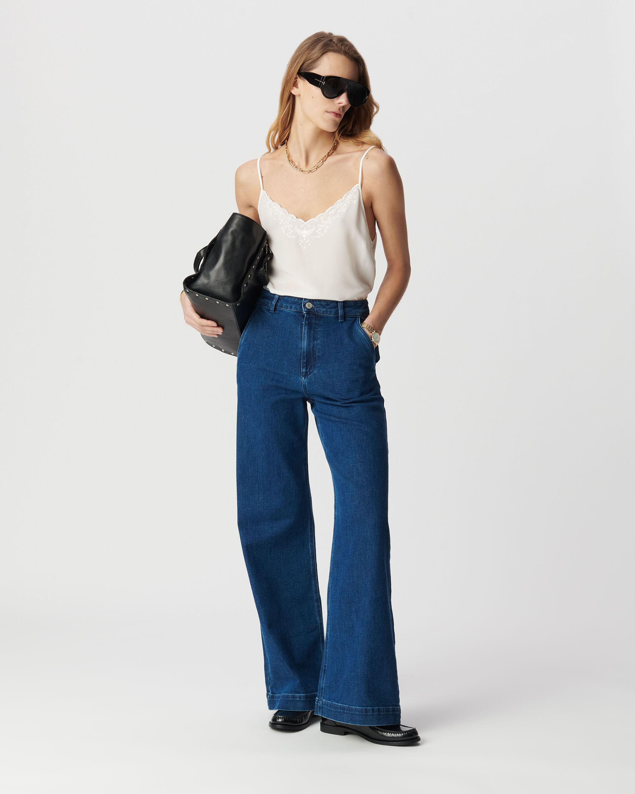 Jean large bleu moyen Femme