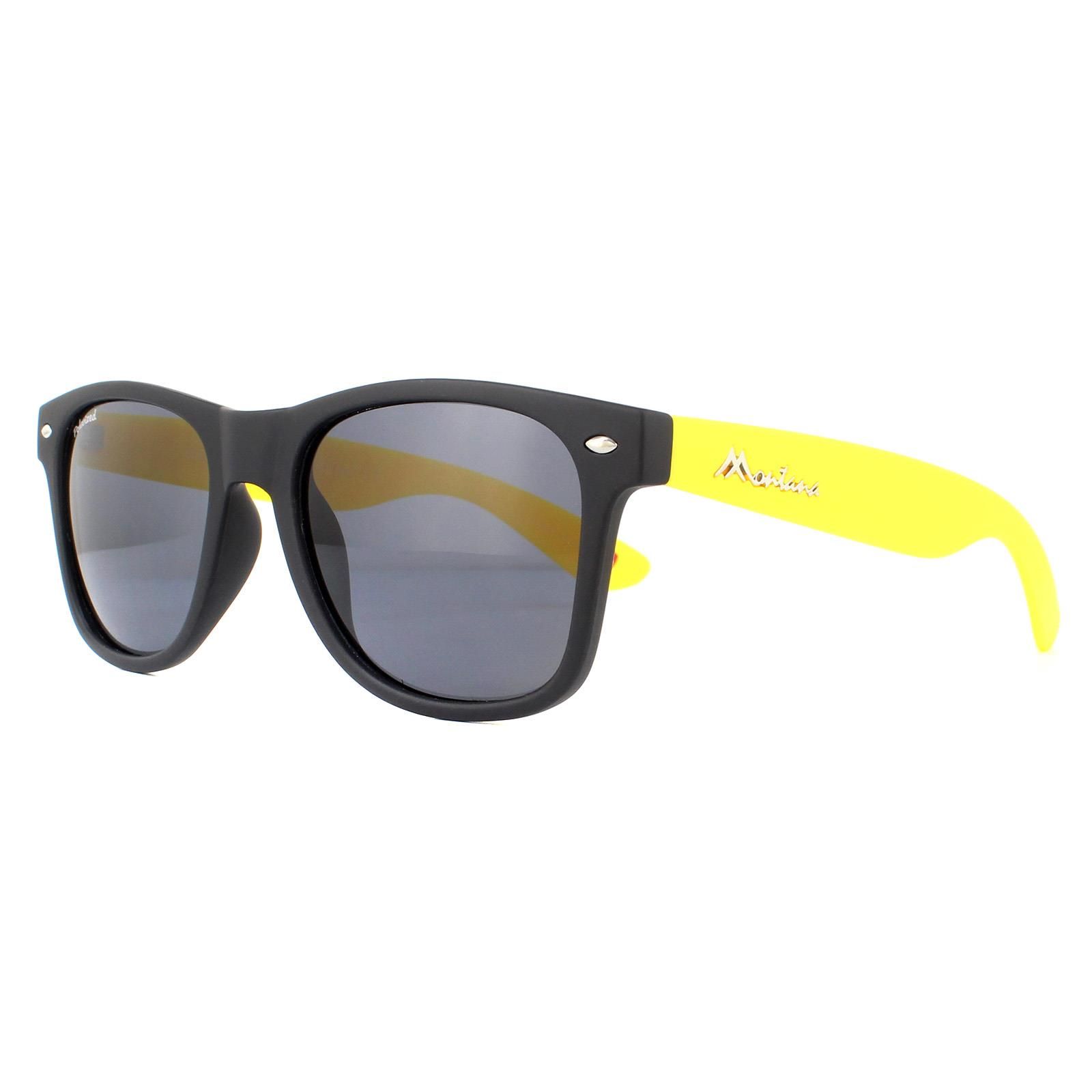 montana Rectangle Black with Yellow Rubbertouch Black Polarized Sunglasses