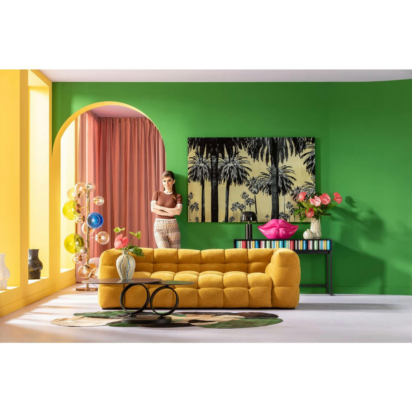 METALLIC PALMS - Tableau palmiers sur fond doré en verre 180x120