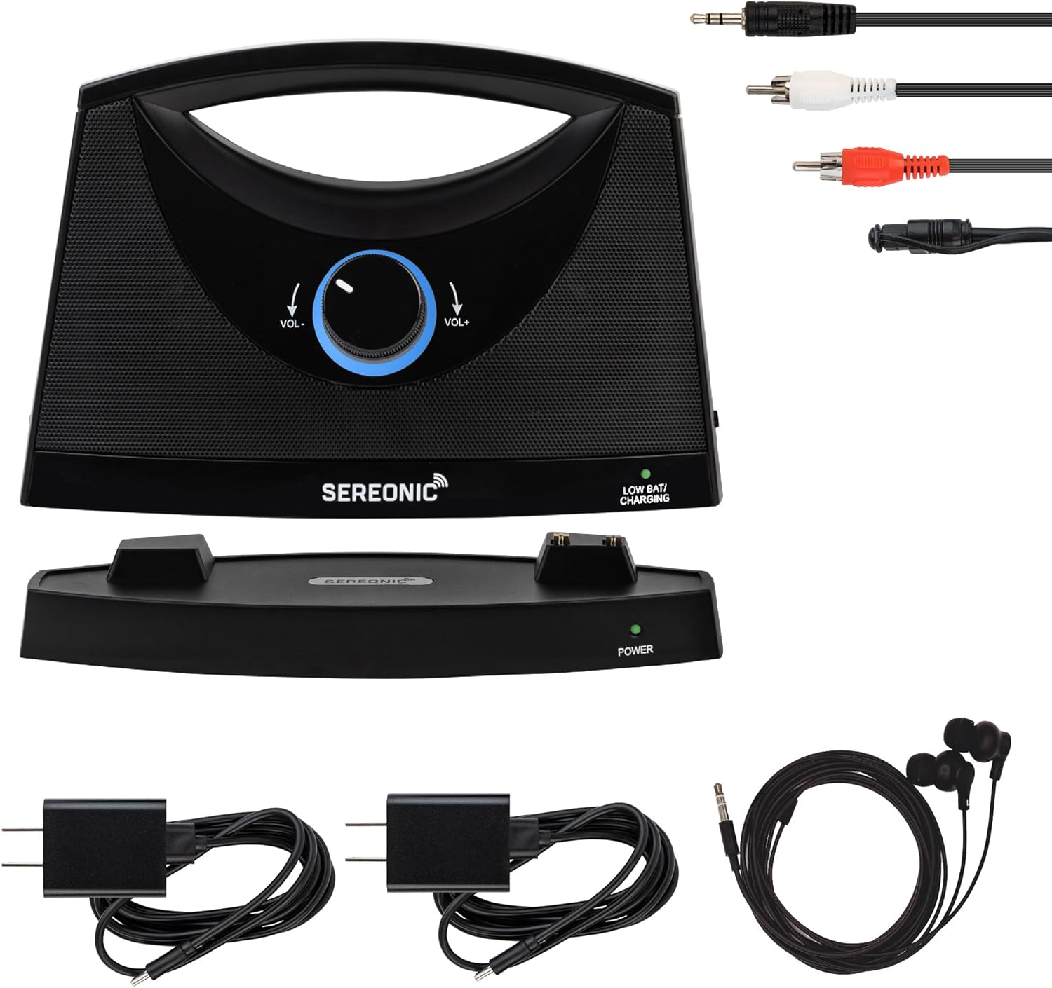 PRO Portable Wireless TV Speakers for Smart TV Without The Blaring Volume  Ideal for Elderly and Hard of Hearing with Extra Earbuds and Power Adapter - 100ft Range (Black)