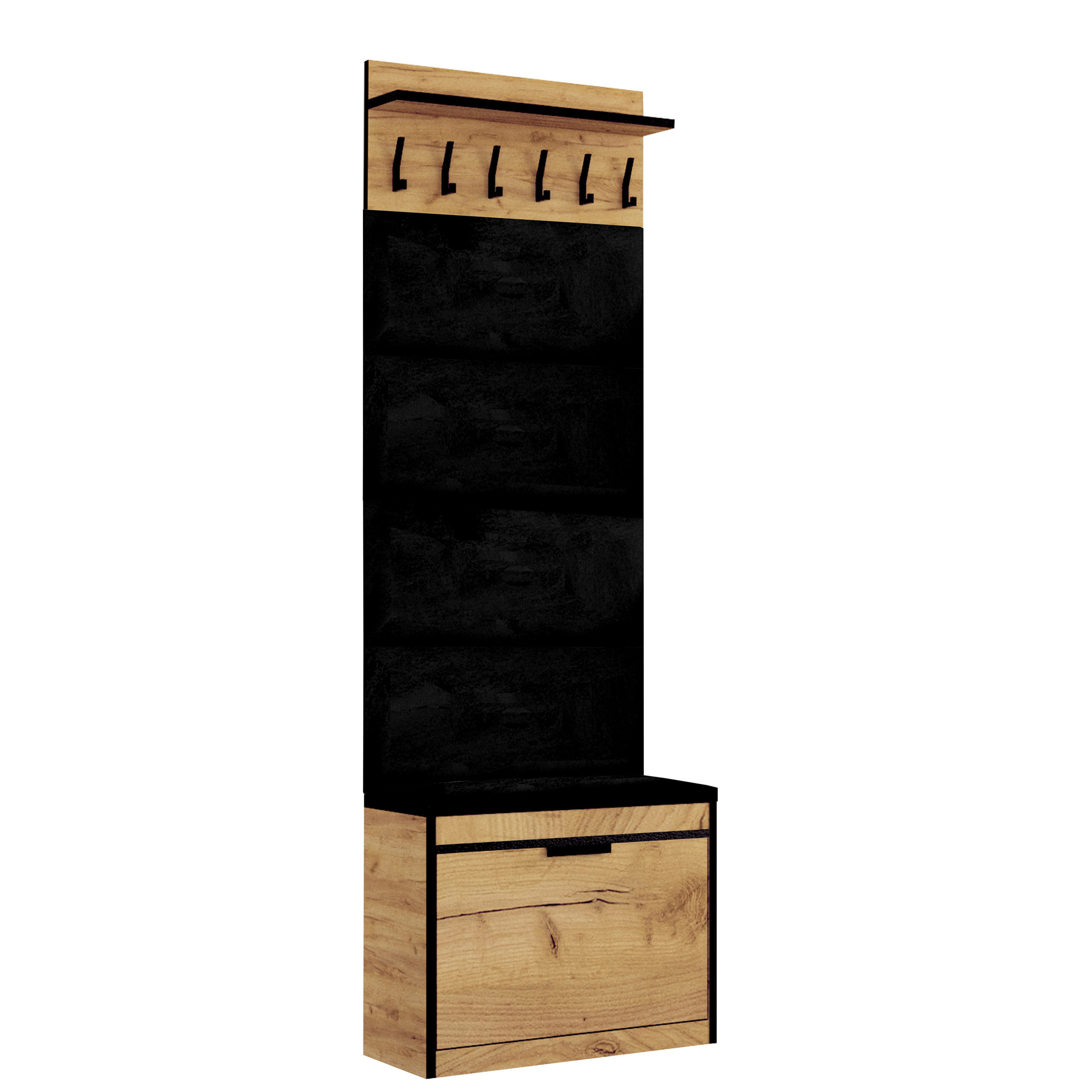 Zestaw Do Przedpokoju Wa11C4P Dąb Craft Złoty/Czarny/K 64X28X197 Cm Welur