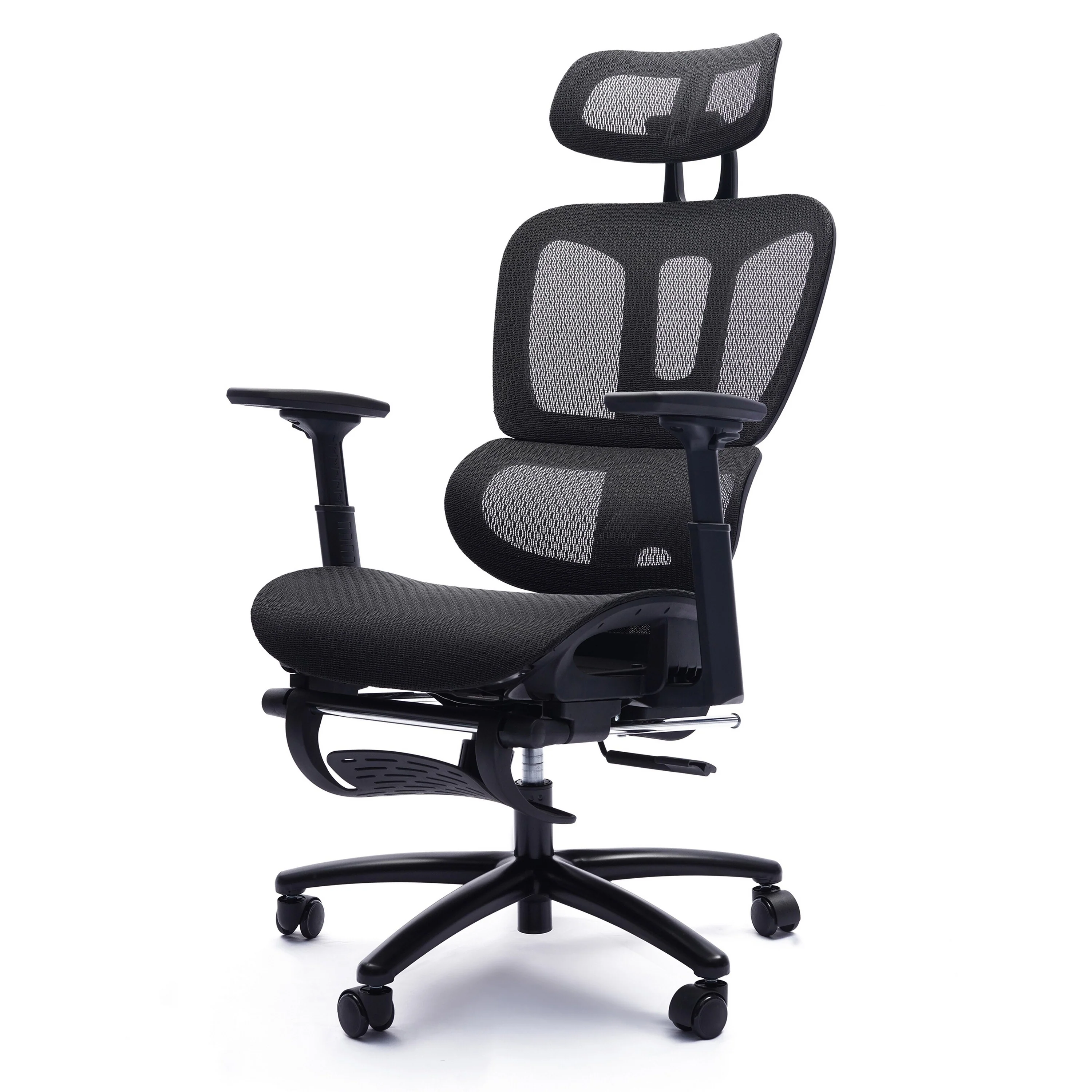 26 Inch Office Chair, Reclining, Footrest, Caster Wheels, Black Mesh