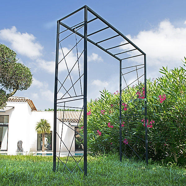 Arche de jardin Mandala en acier anthracite tubes carrés grand modèle   4 supports poteaux à enfoncer